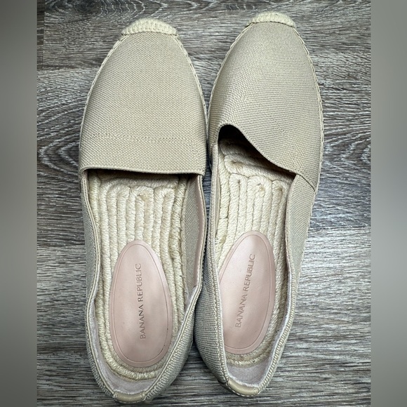 Banana Republic Shoes Womens sz7 Tan Espadrille Linen Neutral Coastal Boho Beach - Picture 5 of 6